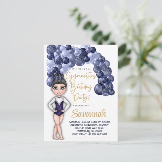 Carte Postale Gymnastique Anniversaire avec Bleu Balloon Arch (Debout devant)