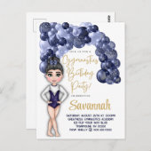 Carte Postale Gymnastique Anniversaire avec Bleu Balloon Arch (Devant / Derrière)