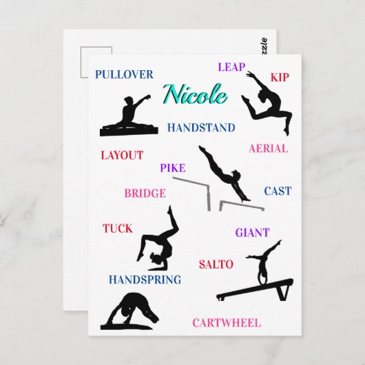 Carte Postale Gymnastique Compétences Typographie (Devant / Derrière)