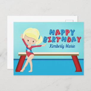 Carte Postale Gymnastique Girl Cute Blonde Gymnaste Anniversaire