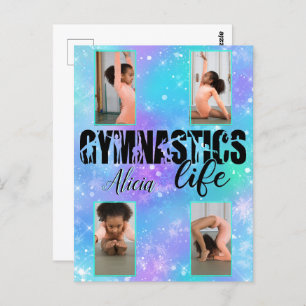 Carte Postale Gymnastique Life Pastel Nom personnalisé & 4 Photo