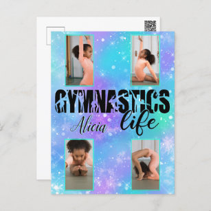 Carte Postale Gymnastique Life Pastel Nom personnalisé & 4 Photo