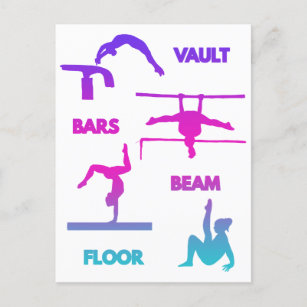 Carte Postale Gymnastique Pink Violet Turquoise Vault Bars Poutr