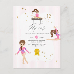 Carte Postale Gymnastique rose et or 12e fête d'anniversaire