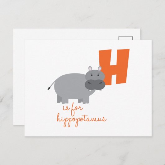 Carte Postale H est pour Hippopotame (Devant / Derrière)