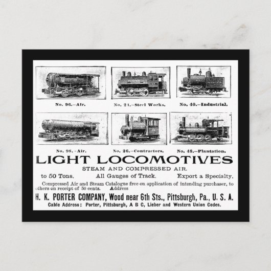 Carte Postale H K Porter & Co.Light Locomotives (Devant)