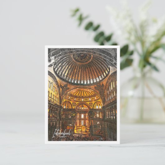 Carte Postale Hagia Sophia Istanbul Turquie Couleur croquis (Debout devant)