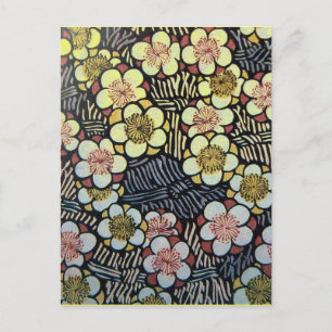 CARTE POSTALE HAIKU/ FLEURS DE PRINTEMPS JAUNE ROSE BLANC NOIR