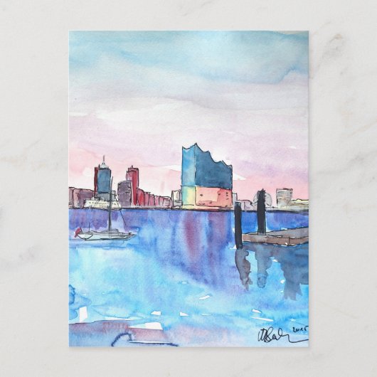 Carte Postale Hall Philharmonique Elbe Et Skyline Du Port De Ham (Devant)