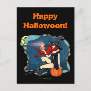 Carte Postale Halloween à cheveux roux