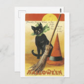 Carte Postale Halloween à l'ancienne, chat noir (Devant / Derrière)