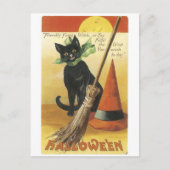 Carte Postale Halloween à l'ancienne, chat noir (Devant)
