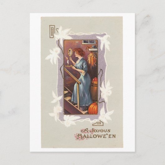 Carte Postale Halloween à l'ancienne, dame avec miroir main (Devant)