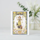 Carte Postale Halloween à l'ancienne, Fille avec chat noir (Debout devant)