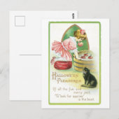 Carte Postale Halloween à l'ancienne, Fille et chat noir (Devant / Derrière)