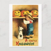 Carte Postale Halloween à l'ancienne, garçon avec chiot (Devant)