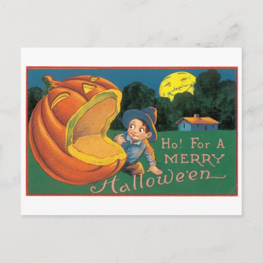 Carte Postale Halloween à l'ancienne, garçon avec Jack-o-lantern (Devant)