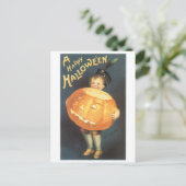 Carte Postale Halloween à l'ancienne, Garçon tenant Citrouille (Debout devant)
