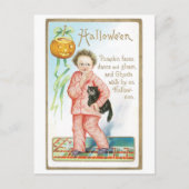 Carte Postale Halloween à l'ancienne, Garçon tenant un chat noir (Devant)