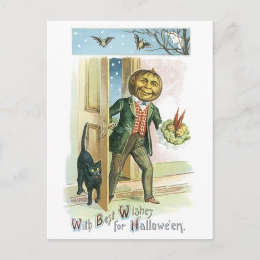 Carte Postale Halloween à l'ancienne, homme Citrouille (Devant)