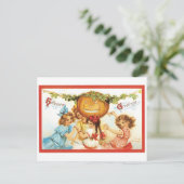 Carte Postale Halloween à l'ancienne, les filles avec Citrouille (Debout devant)