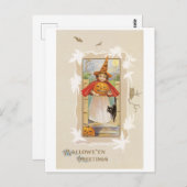 Carte Postale Halloween à l'ancienne, sorcière (Devant / Derrière)