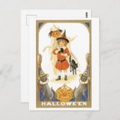 Carte Postale Halloween à l'ancienne, sorcière (Devant / Derrière)