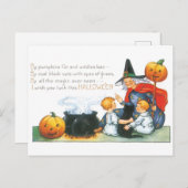 Carte Postale Halloween à l'ancienne, sorcière (Devant / Derrière)