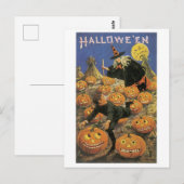 Carte Postale Halloween à l'ancienne, sorcière (Devant / Derrière)
