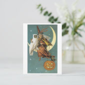 Carte Postale Halloween à l'ancienne, sorcière avec hibou (Debout devant)