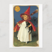 Carte Postale Halloween à l'ancienne, sorcière fille avec chat n (Devant)
