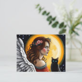 Carte Postale Halloween Angel et chat noir (Debout devant)