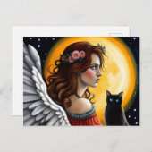 Carte Postale Halloween Angel et chat noir (Devant / Derrière)