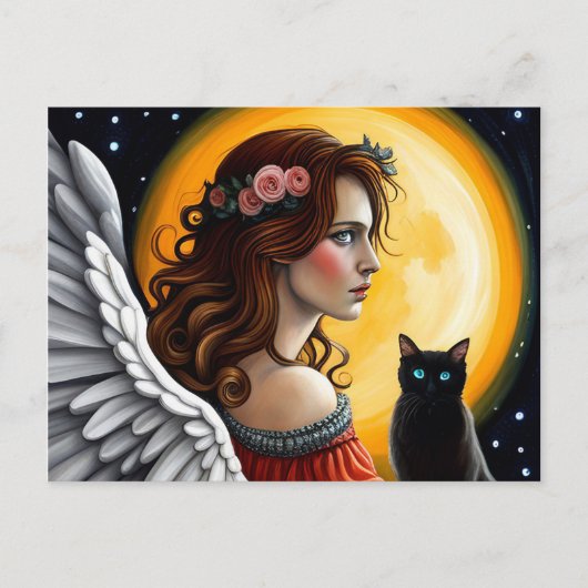 Carte Postale Halloween Angel et chat noir (Devant)