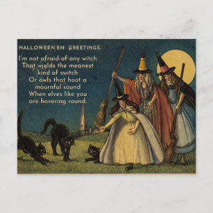 Carte postale Halloween antique, Trois sorcières,