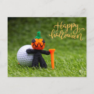 Carte Postale Halloween au golf avec balle de golf Halloween