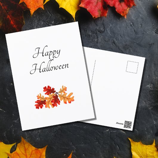 Carte Postale Halloween Automne Feuilles Élégante Typographie