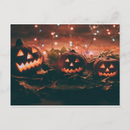 Carte Postale Halloween avec citrouilles et lumières (Devant)