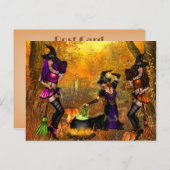 Carte postale Halloween avec sorcières (Devant / Derrière)