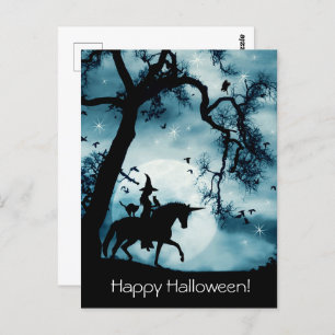 Carte postale Halloween avec Witch Unicorn Familie