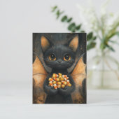 Carte Postale Halloween Bat Cat With Candy (Debout devant)