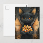 Carte Postale Halloween Bat Cat With Candy (Devant / Derrière)