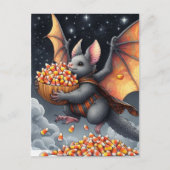Carte Postale Halloween Bat Flying Squirrel Hybrid with Candy (Devant)