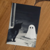 Carte Postale Halloween bébé fantôme mignon et chaton