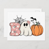 Carte Postale Halloween Boo Ghost Citrouille Bats Cobweb (Devant / Derrière)