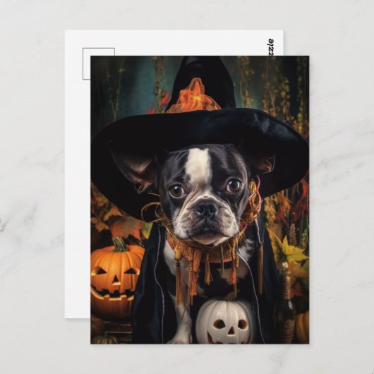 Carte postale Halloween Boston Terrier (Devant / Derrière)