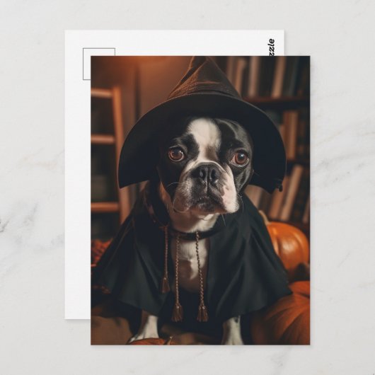Carte Postale Halloween Boston Terrier (Devant / Derrière)