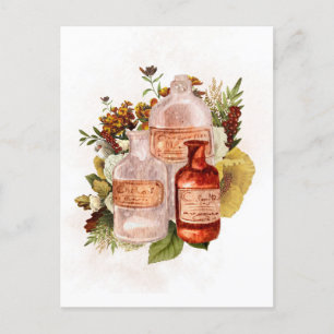 Carte Postale Halloween Bouteilles Vintages Fleurs d'automne