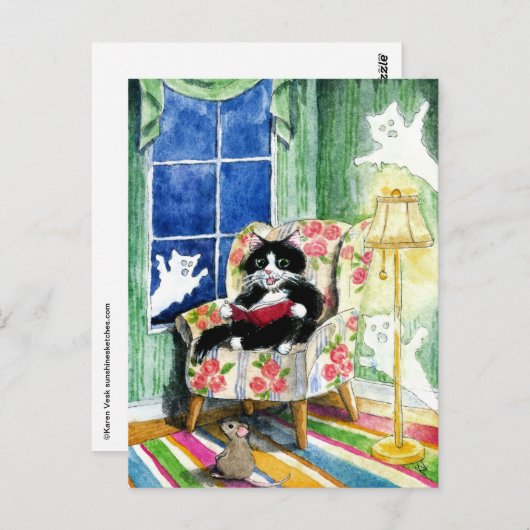 Carte Postale Halloween Cat Mouse Ghosts postcard (Devant / Derrière)