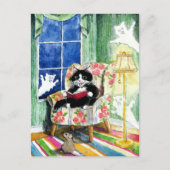 Carte Postale Halloween Cat Mouse Ghosts postcard (Devant)